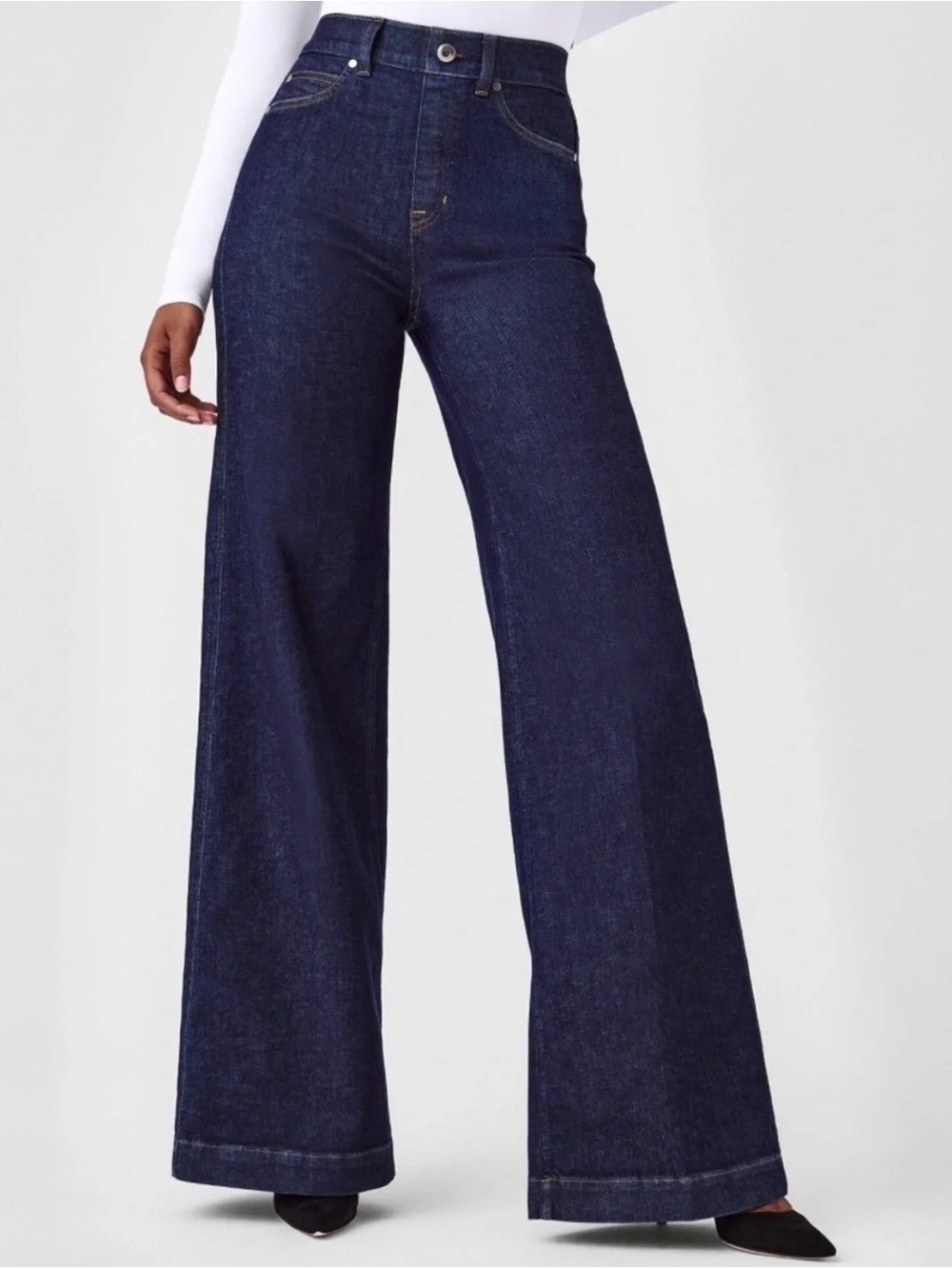 NWT! SPANX High-Waist Wide-Leg Women's Jeans - Dark Indigo Large